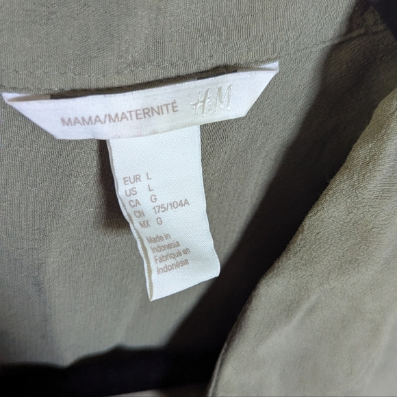 H&M Mama / Maternity Olive Green Sleeveless Shirt Dress Drawstring Waist Size L - Picture 3 of 4